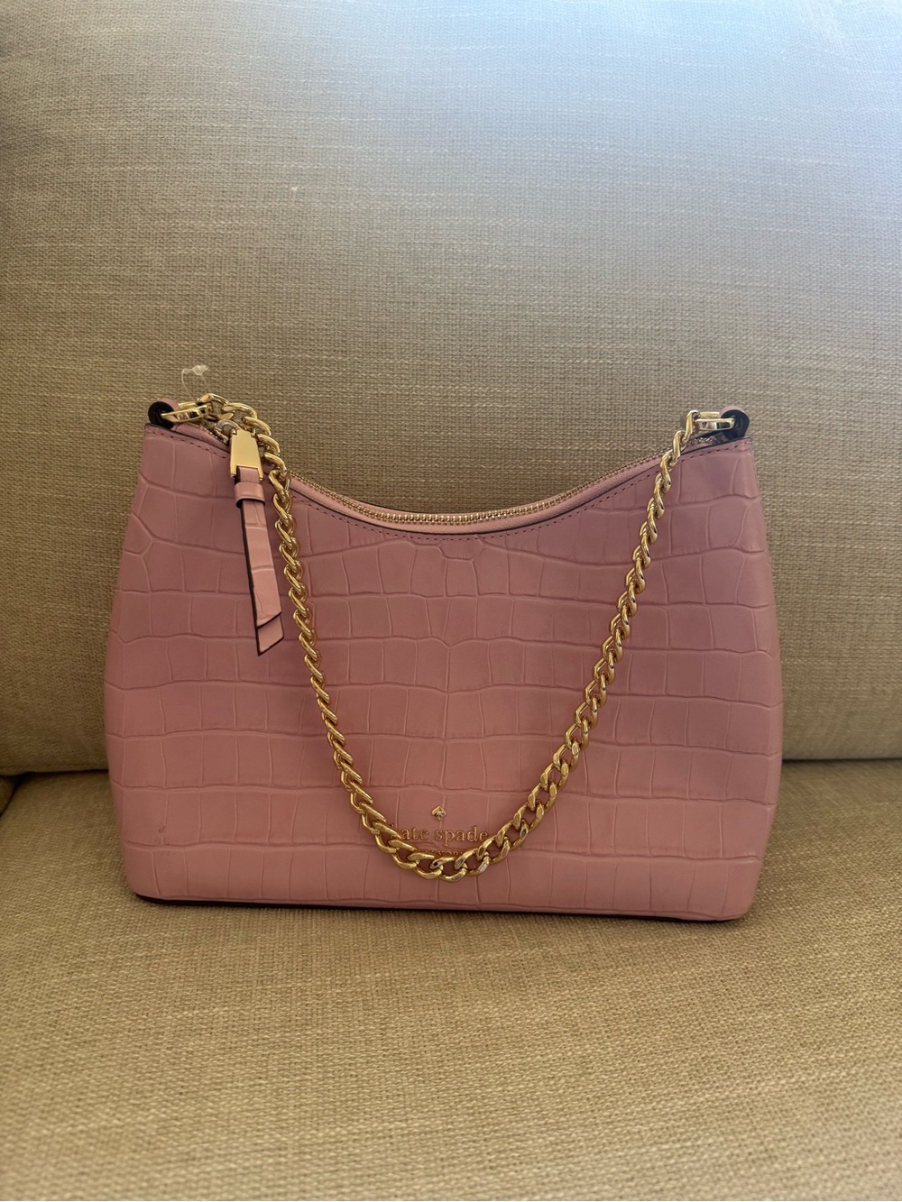 kate spade Pink Croc-Embossed Shoulder Bag with Gold Chain